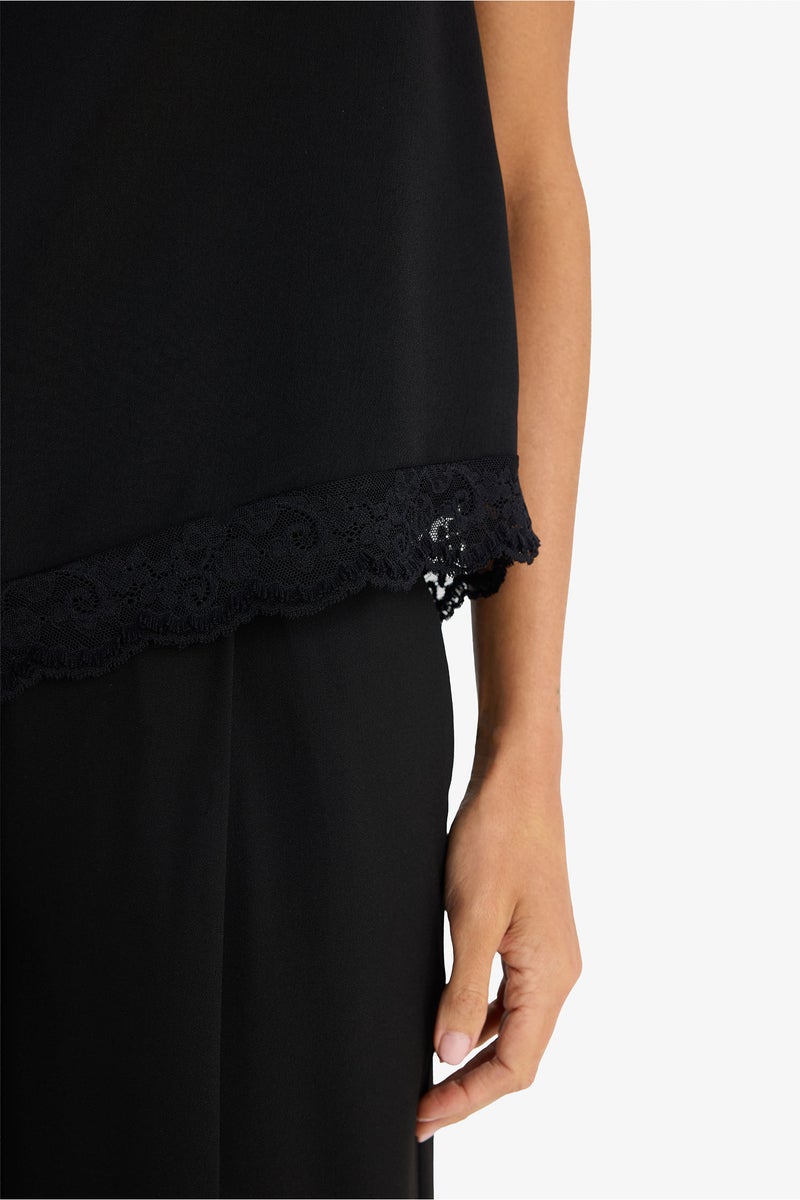 DeFacto Black Woman Halter Neck Lace Crepe Blouse Casual - Image 4